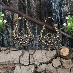 vintage‎ inspired Hollowed Out bronz Tone Boho  Hoop Earrings